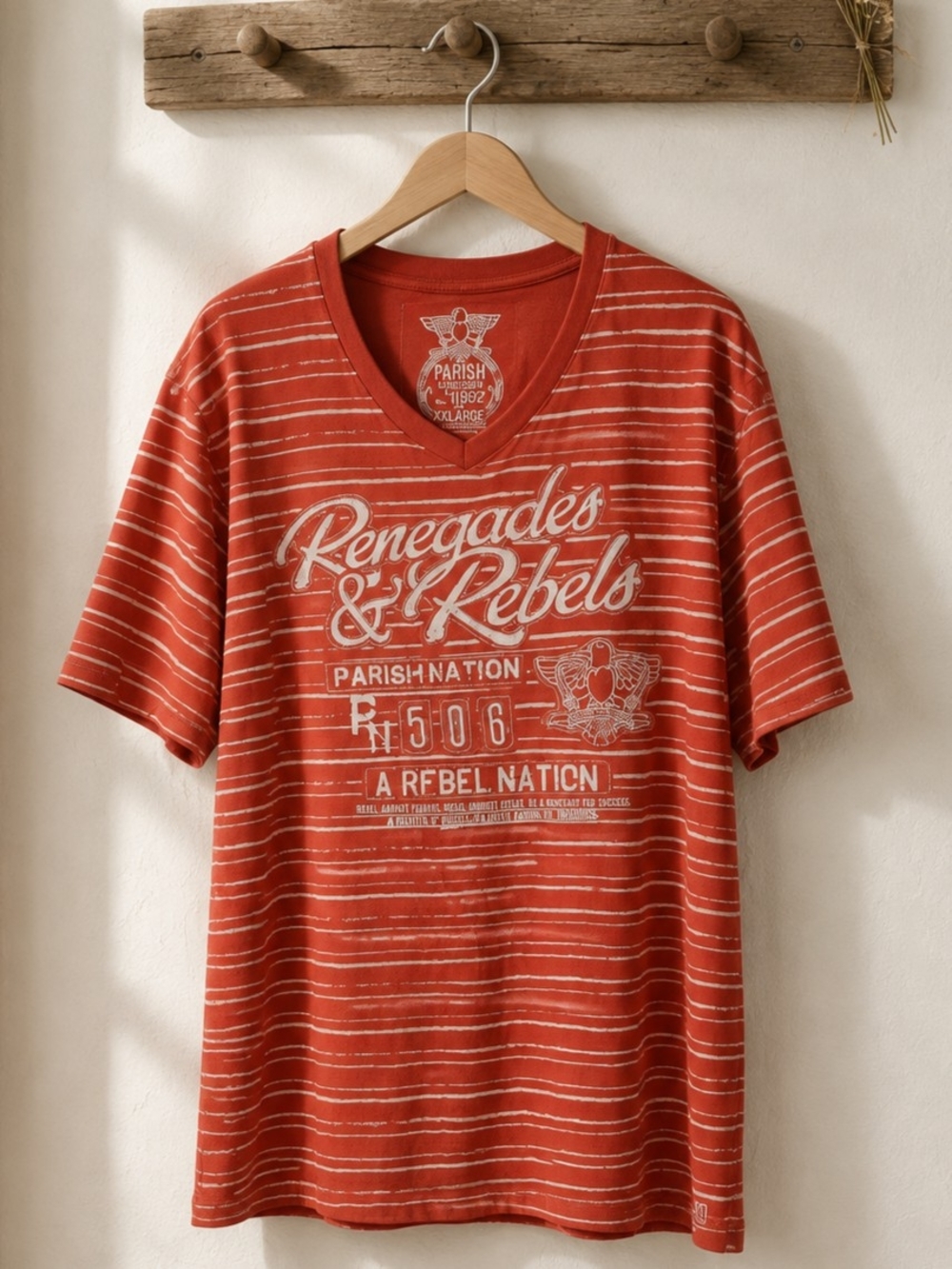 Parish Nation Renegades & Rebels Orange V-Neck Graphic Tee Men's Size 2X Large